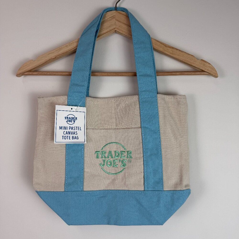 Trader Joe’s Mini Pastel Canvas Tote Bag Limited Edition Blue